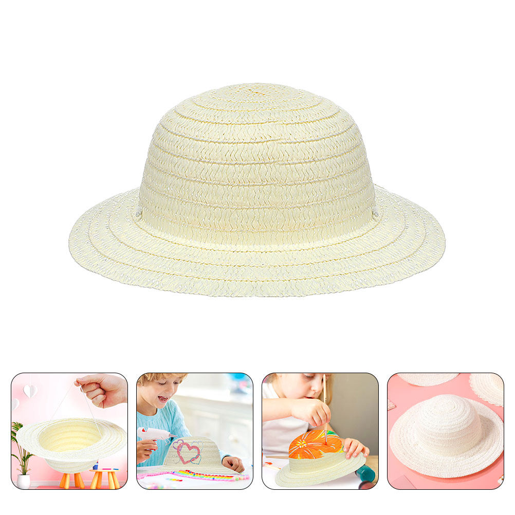 Painting Supplies - 8Pcs DIY Kids Straw Hats White