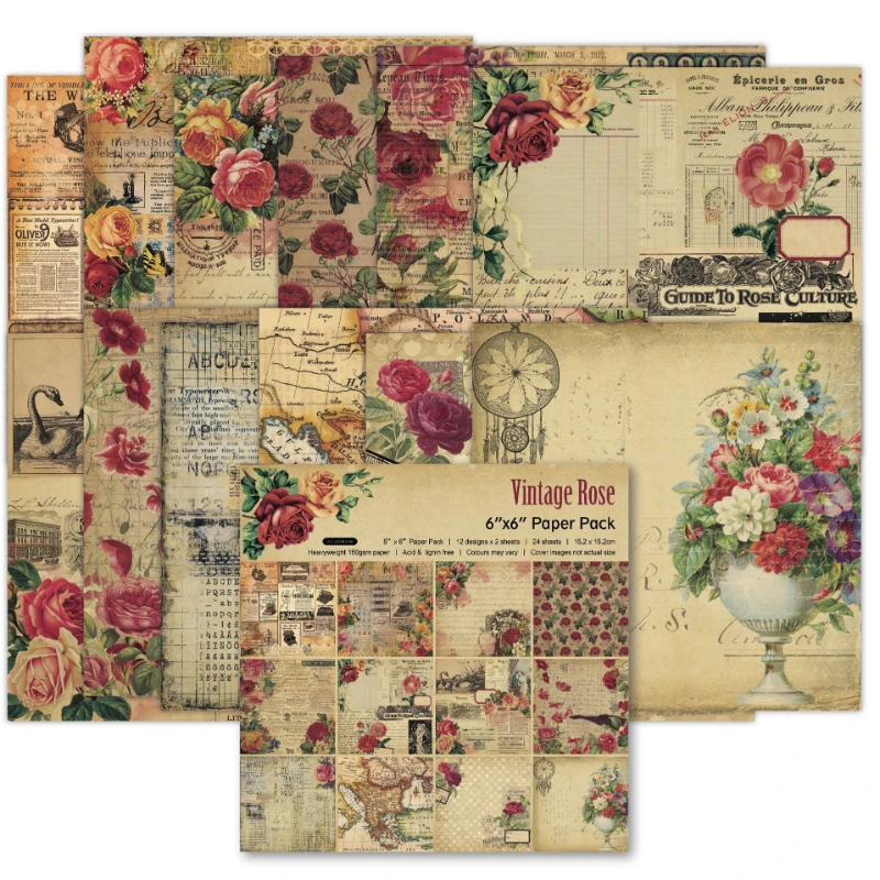 Vintage Junk Journal Scrapbooking Paper - Scrapbook Pad Assorted Pattern Decoupage Cardstock