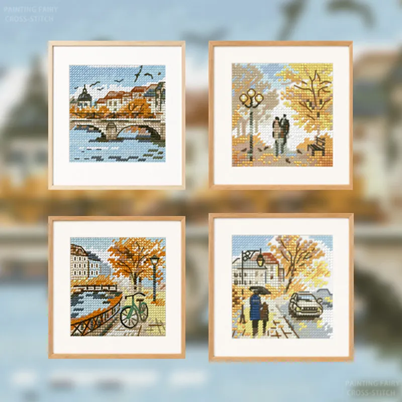 Cross Stitch Stamped Kits Beginners - [CC-City Autumn Series]Beginner DIY Stamped Cross