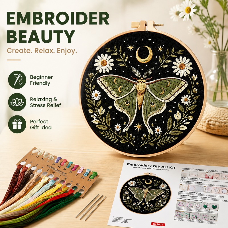 Cross Stitch Stamped Kits Beginners - Butterfly Flower Embroidery DIY Kit Hand