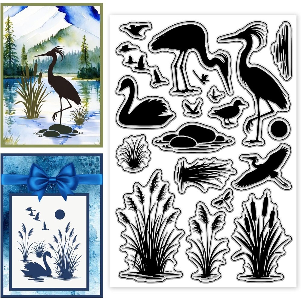 Clear Silicone Stamps For Card Making - Wetlands Birds Pattern Clear Stamps Reeds