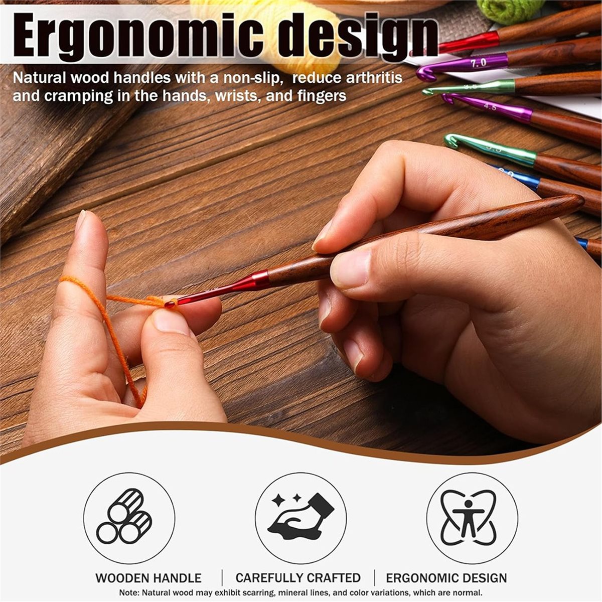 Wooden Crochet Hooks Ergonomic Handle - 2026 New Crochet Hooks Set, Ergonomic
