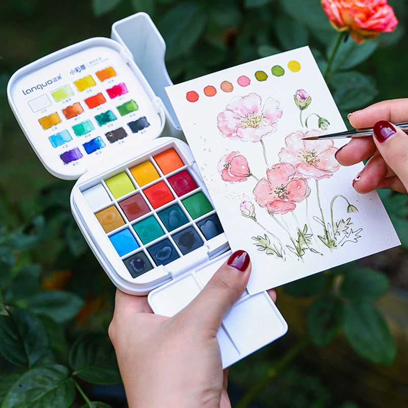 Watercolor Paint Set Solid Pigment - LANGUO 16Colors Watercolor Paint Set Travel