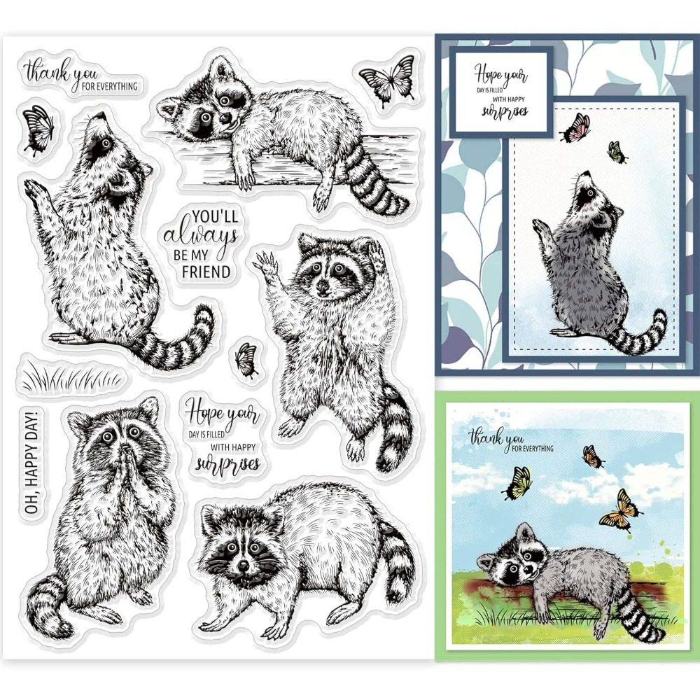 Clear Silicone Stamps For Card Making - Realistic Raccoons Clear Stamps Animals Butterfly