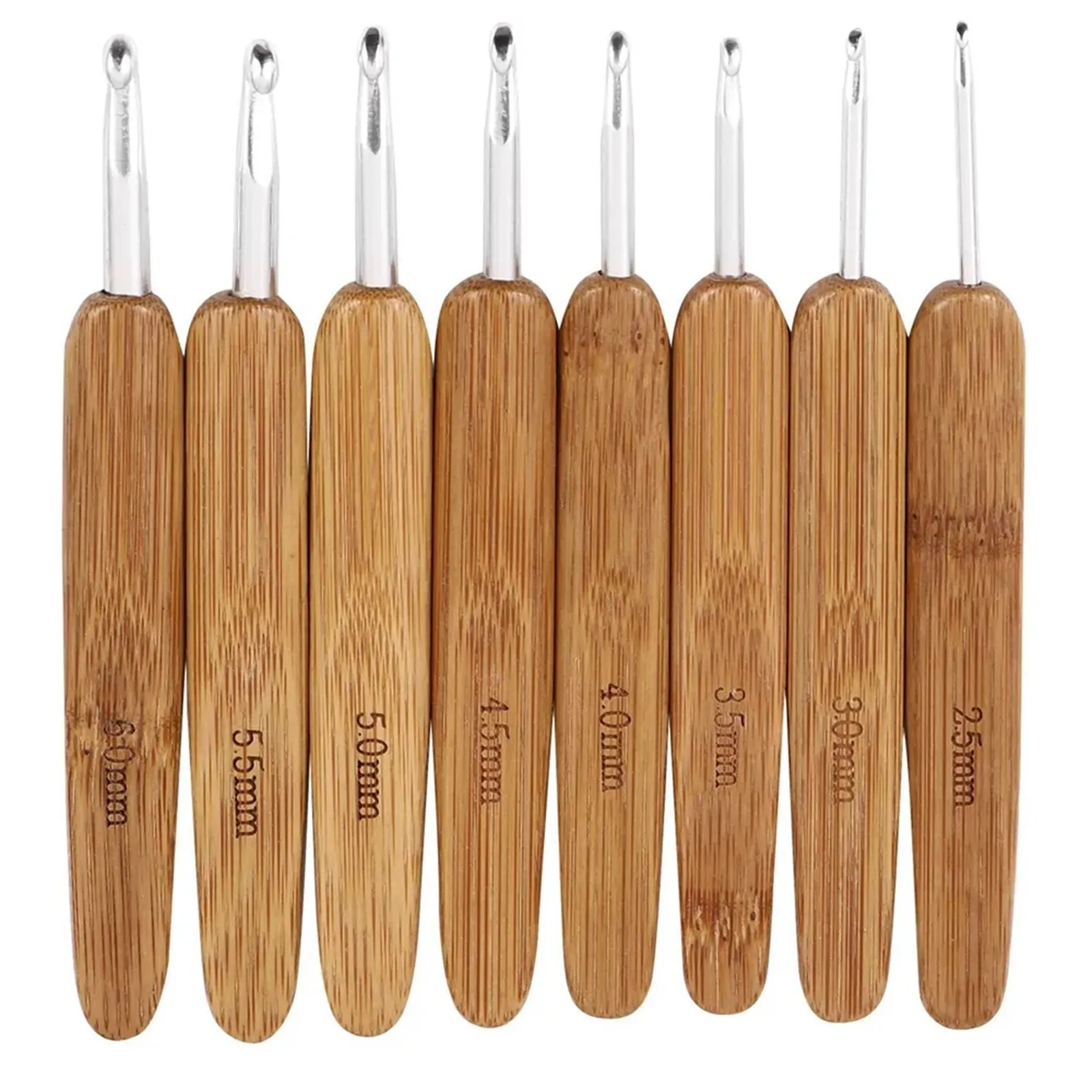 Wooden Crochet Hooks Ergonomic Handle - Artisanal Bamboo-Wood Crochet Hooks Set -