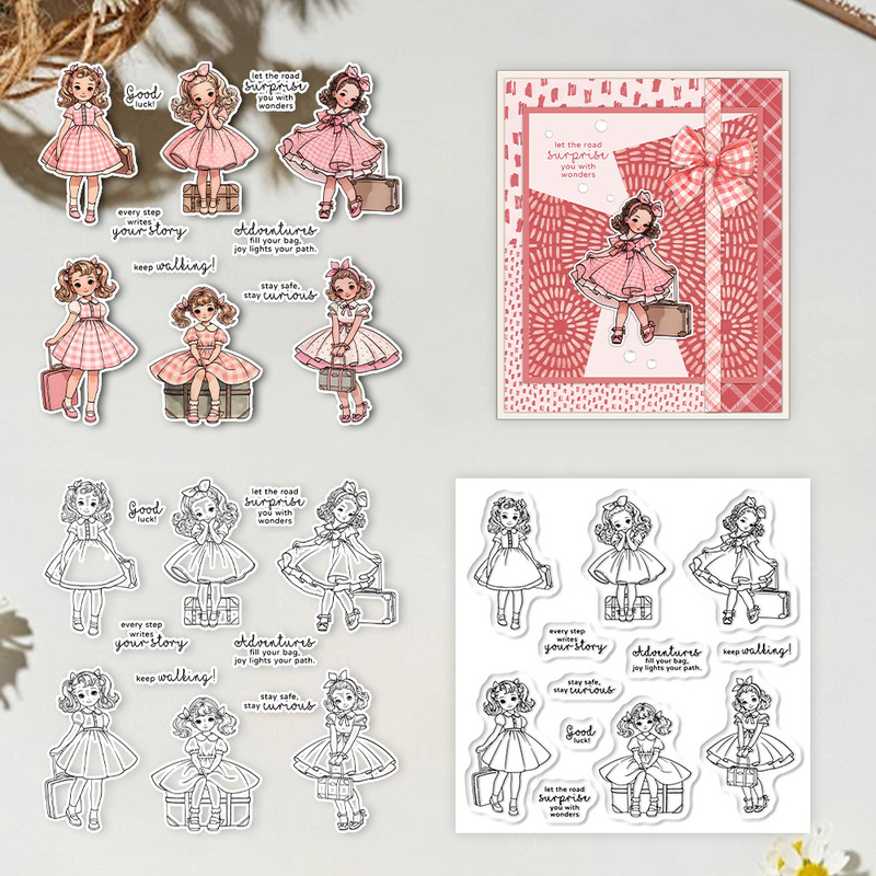 Clear Silicone Stamps For Card Making - Suncraft Lovely Traveling Little Girl Clear