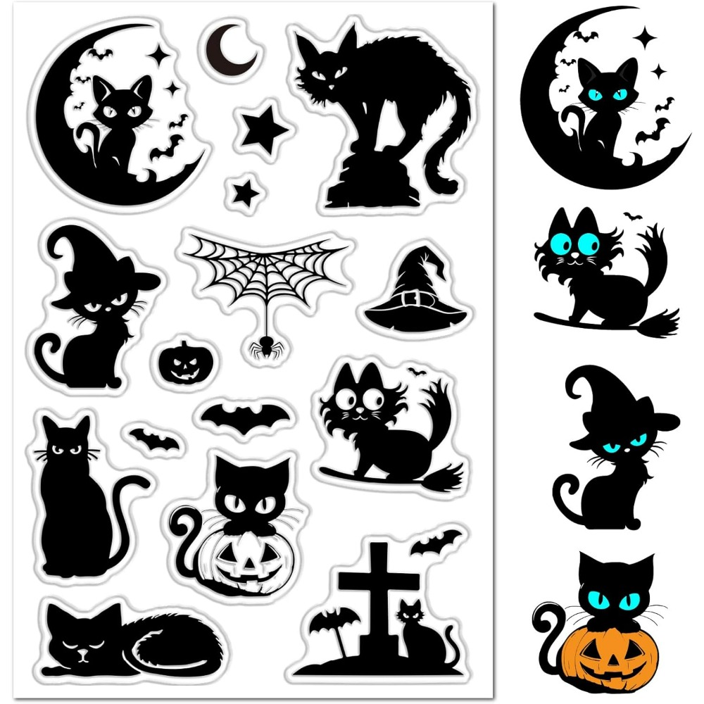 Clear Silicone Stamps For Card Making - Halloween Black Cats Clear Rubber Stamps