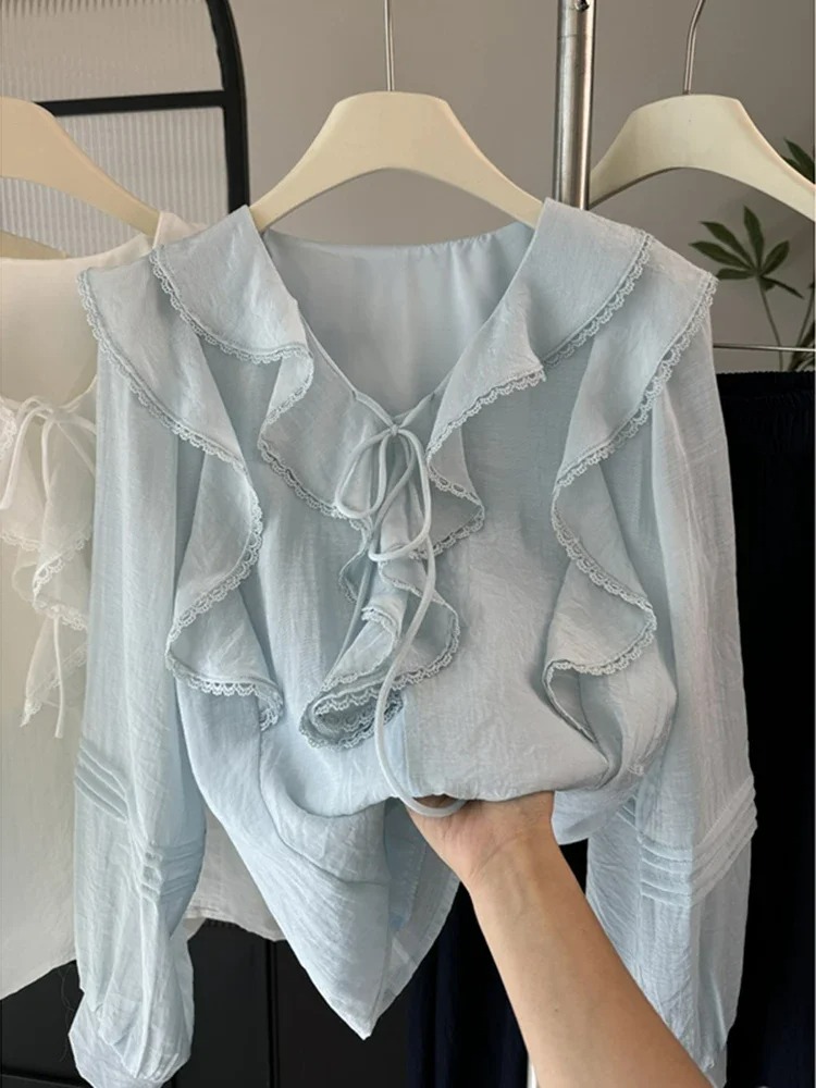 Embroidery - French V-Neck Chic Long Sleeved Blouse