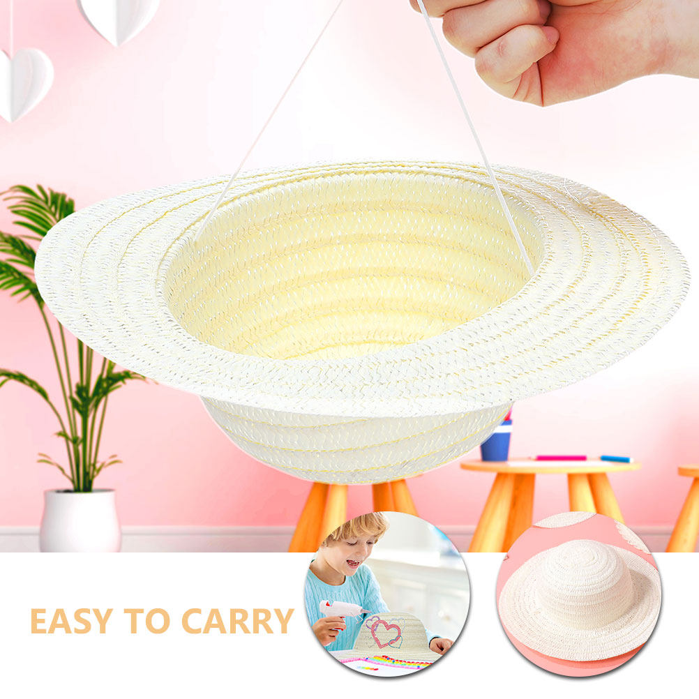 8Pcs DIY Kids Straw Hats White - Painting Supplies ulasan dan harga