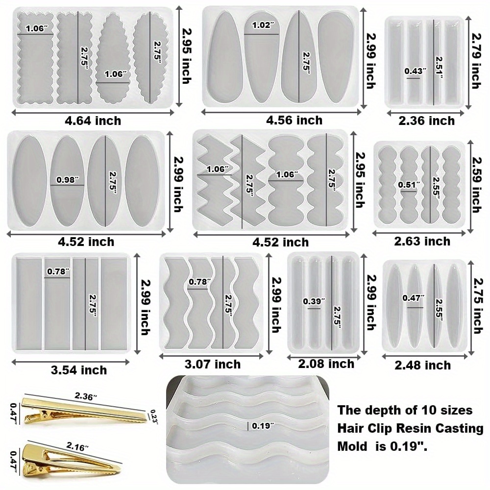 A Set of 10 Deep Hairpin Silic - Silicone Epoxy Resin Molds Set ulasan dan harga