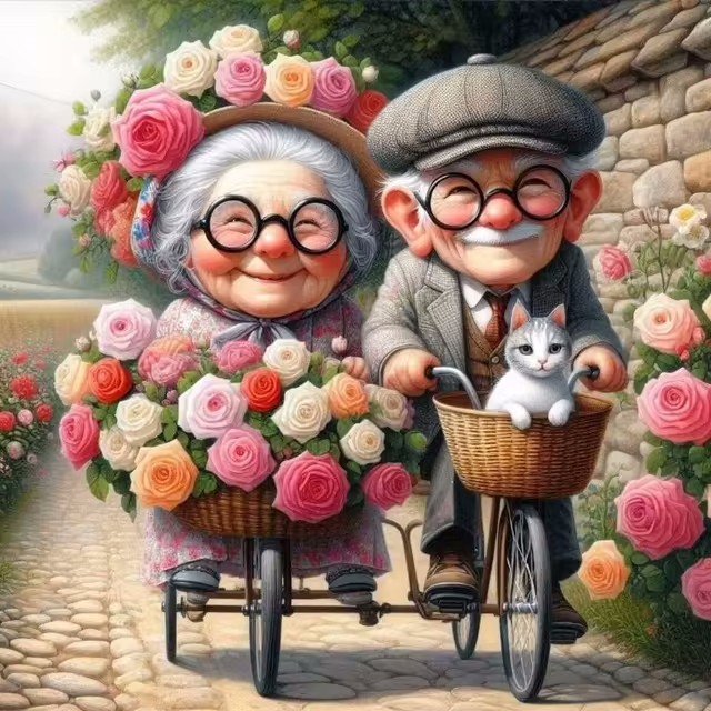 Cartoon Happy Old Couple 5D Fu - 5D Diamond Painting Kit Full Drill ulasan dan harga