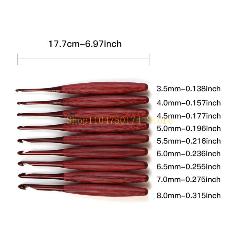 9Pcs Ergonomic Grip Aluminium  - Wooden Crochet Hooks Ergonomic Handle ulasan dan harga