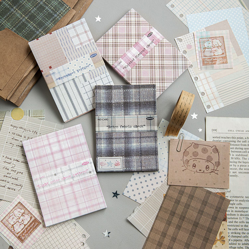 50pcs Creative Plaid Decor Scr - Vintage Junk Journal Scrapbooking Paper ulasan dan harga