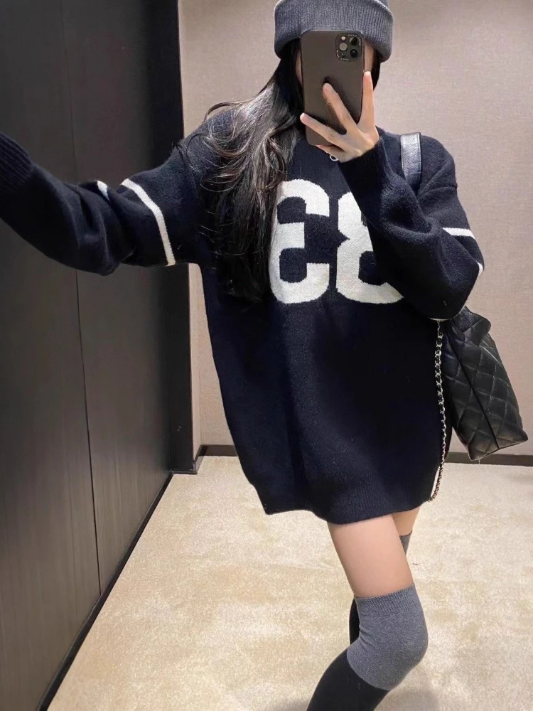 Y2K Vintage Knitted Sweater Wo - Embroidery ulasan dan harga
