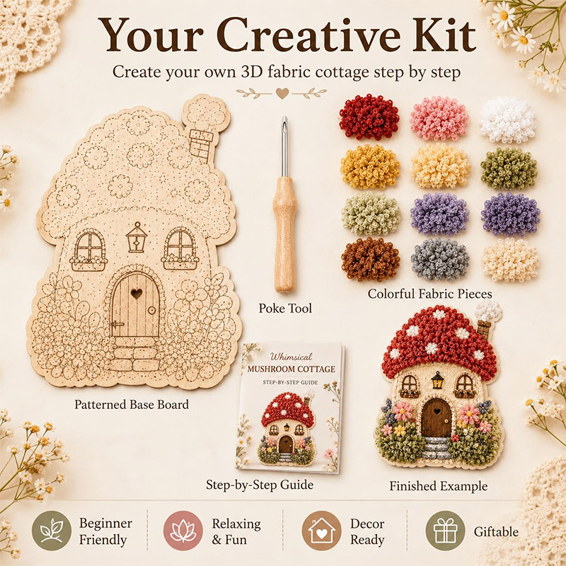 3D Mushroom House Poke Art DIY - Embroidery ulasan dan harga
