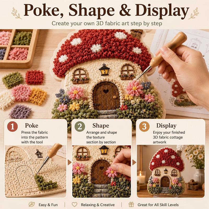 3D Mushroom House Poke Art DIY - Embroidery ulasan dan harga