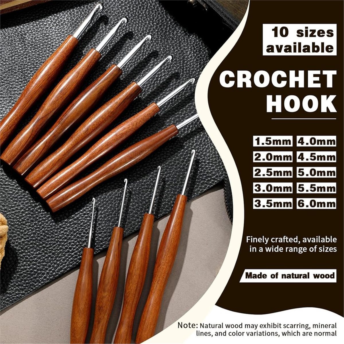 NOCM 5 Pcs Crochet Hook, 5 Siz - Wooden Crochet Hooks Ergonomic Handle ulasan dan harga