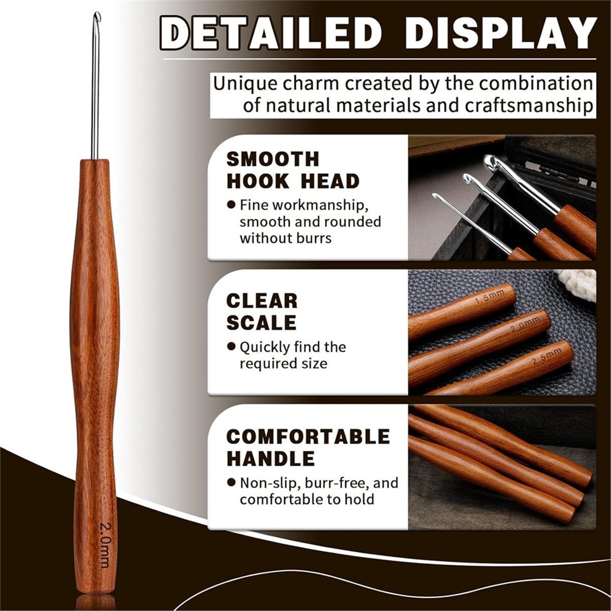 NOCM 5 Pcs Crochet Hook, 5 Siz - Wooden Crochet Hooks Ergonomic Handle ulasan dan harga