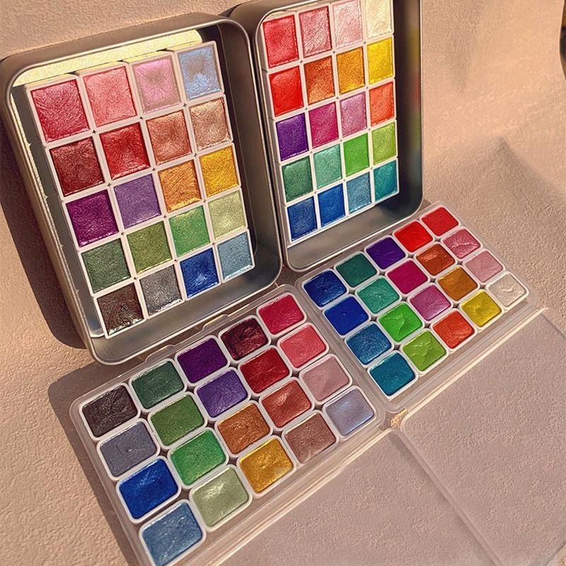 Pearlescent Paints Portable 20 - Watercolor Paint Set Solid Pigment ulasan dan harga